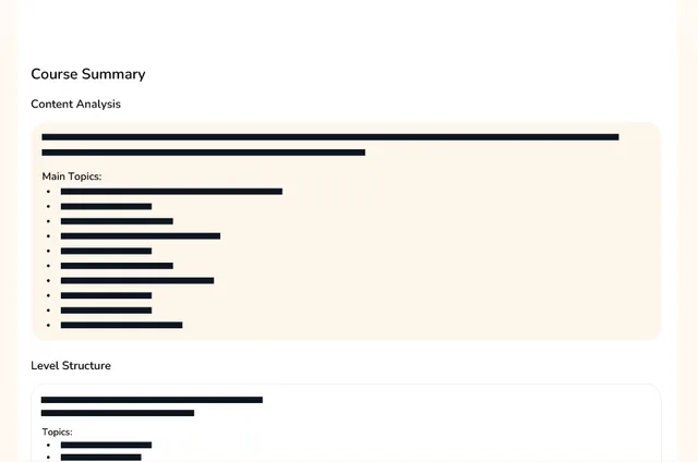 Existing Llaami course summary with its content redacted
