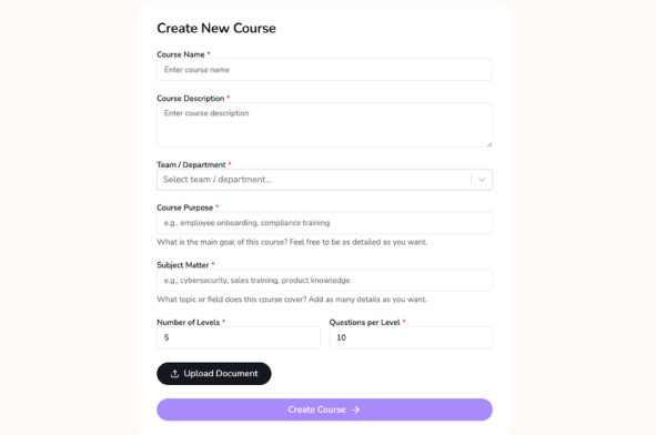 Create new course form
